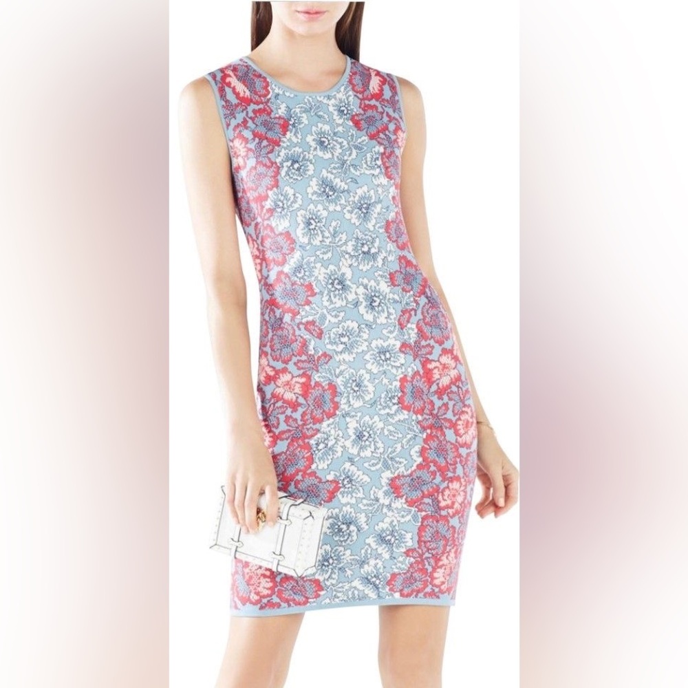 BCBGMaxAzria Pink and Blue Floral Midi Dress size M NWOT